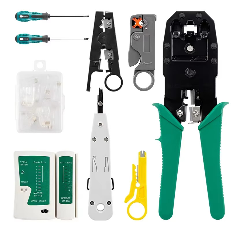 Network Repair Tool Kit RJ45 Crimp Pliers Cable Lan Tester Cutter Stripper testing tools