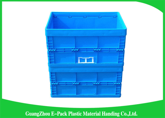 Blue Collapsible Plastic Containers with Attached Lids / Stackable plastic container