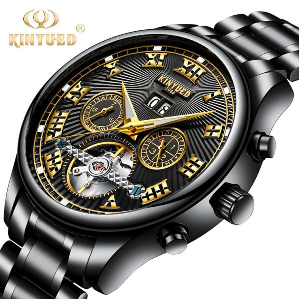 KINYUED tourbillion watch mechanical water resistant watch mens watches