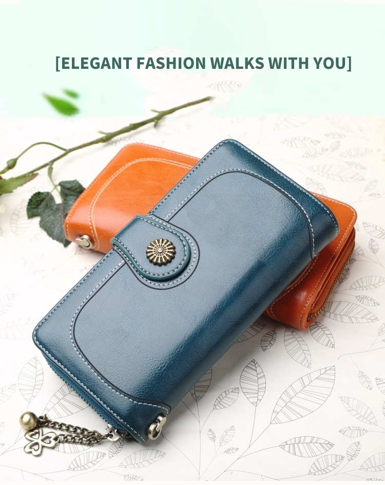 Women's Long Wallet Leather Zipper Cash Stuffing Wristlet Purse Monederos Money Card Bag