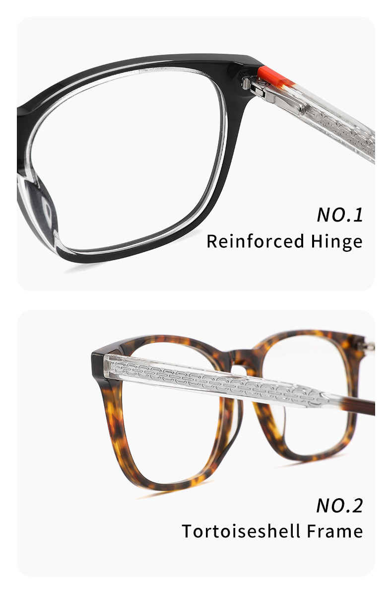 Vintage Metal Core Acetate Frame Glasses Unisex Clear Len Optical Eyewear