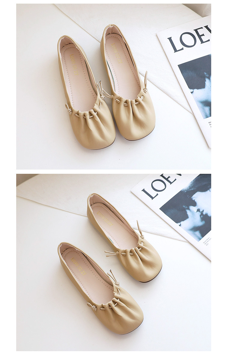 Solid Color Soft Ballet Flat Shoes , Women's White Square Toe Crinkled Rubber Flat Shoes