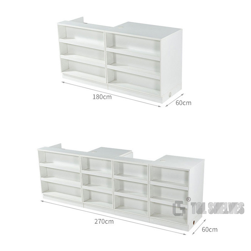 Metallic Wood Supermarket Checkout Counter OEM With Entry Door