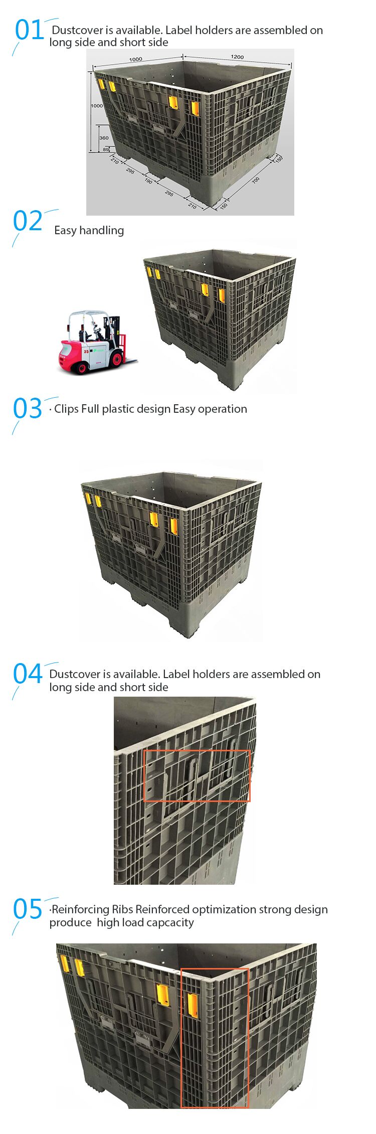 Shipping foldable plastic collapsible 1000x1000x1000 industri plastic pallet bin bulk pallet containers