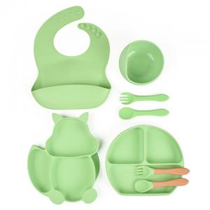 China Green Silicone Suction Weaning Set Silicone Bib And Bowl Set wholesale