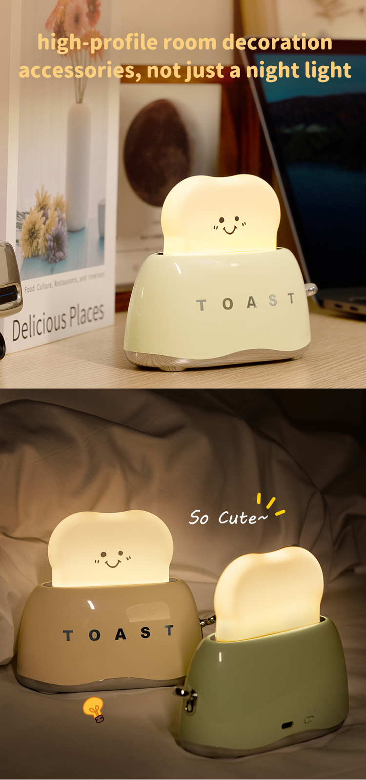 DIY Cute Desk Decor Toaster Lamp Home Decoration Night Light with Timer and Rechargeable