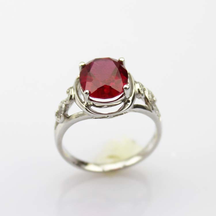 Created Oval Ruby CZ Diamonds Sterling Silver Women Ring (R122)
