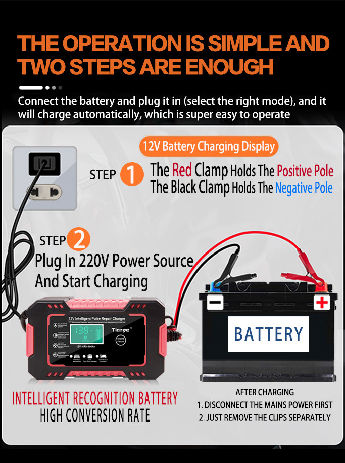 2.4A 7stage Intelligent Pulse Repair Charger With Polarity Reversal Protection