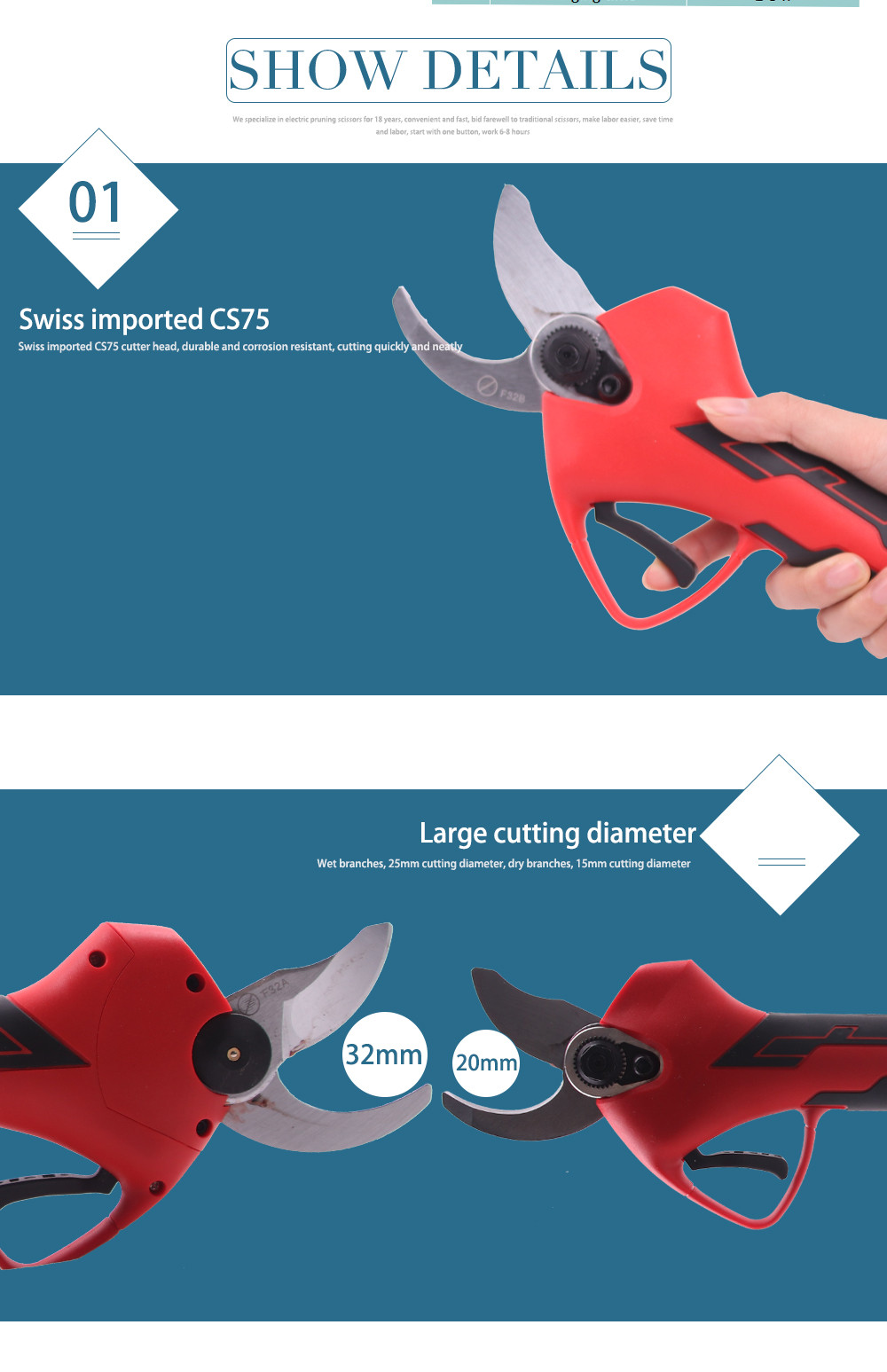 Swansoft 21V Wireless 3.2CM Electric Pruning Scissors Rechargeable Scissors Pruning Scissors Branch Cutt