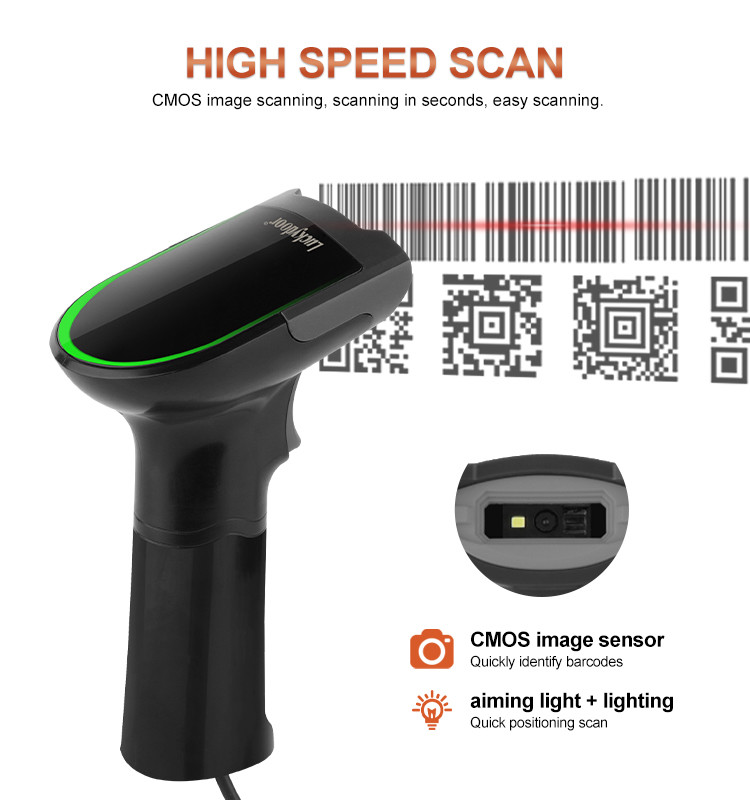 2D QR Code Scanner Handheld Bar Code Reader with USB Cable for Retail Store