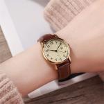Alloy Case Women'S Watch Leather Band Small Face Ladies Watch Brown Leather
