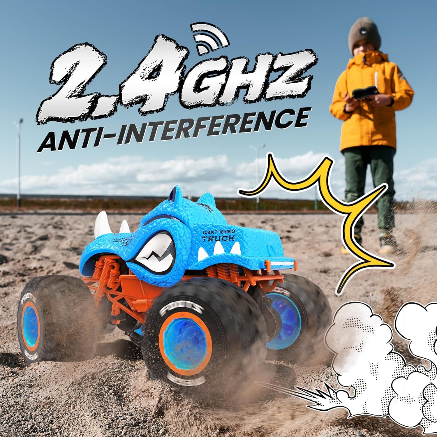 2.4G RC Car High Speed Stunt Monster Truck for Boys 1 16 Spray Water Mist 4WD RC Toys