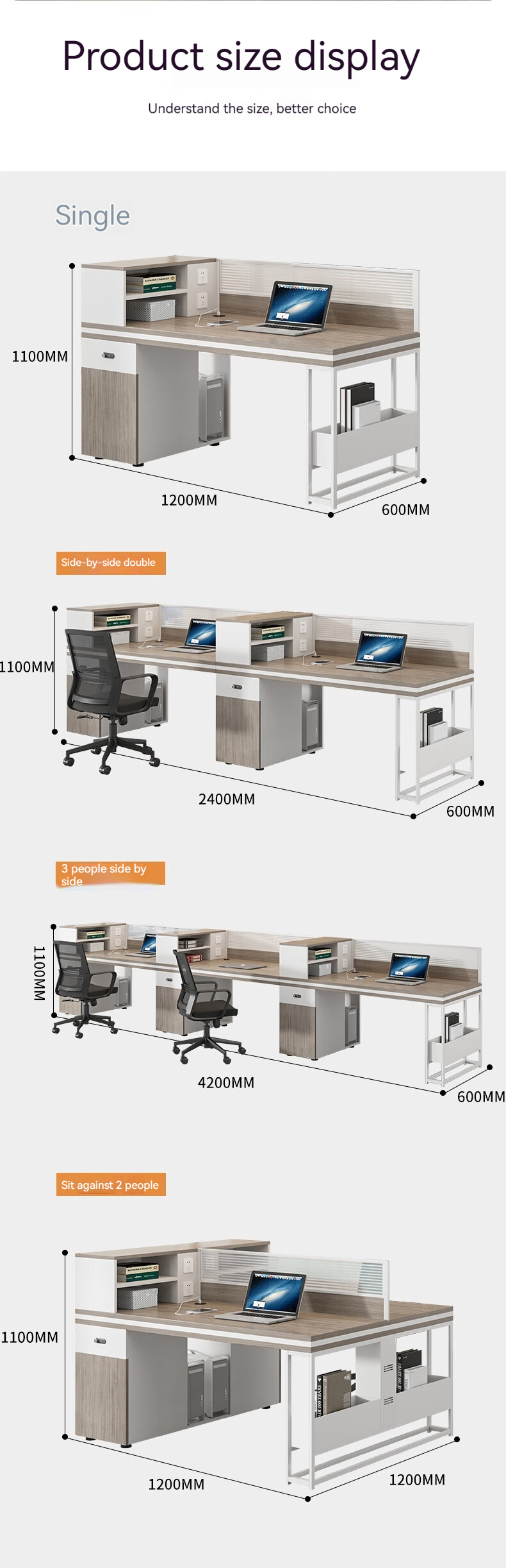 Employee Desktop Computer Table Multi-functional Office Desk and Chair for 4-6 People