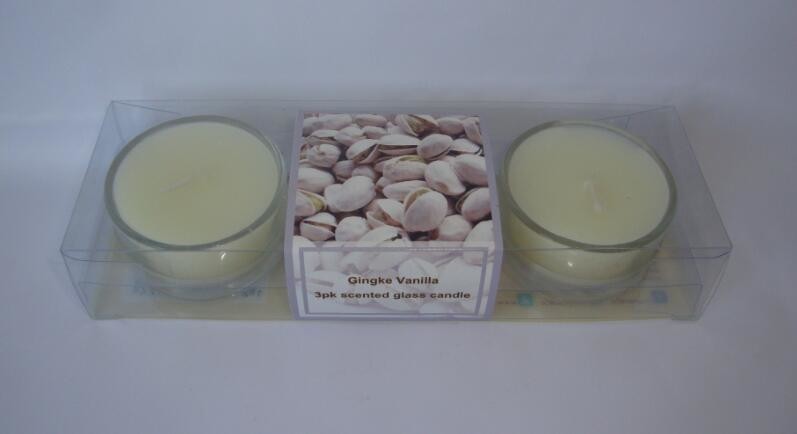 1)3pk Brown,Ivory and Orange decor glass tealight candle scented with unique design