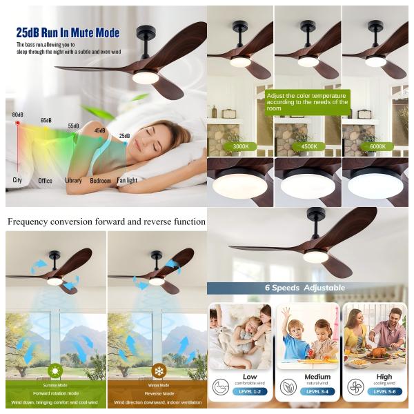 Wholesale factory Model 666 52 Inch Ceiling Fan for Living Room Solid Wood Blade BLDC Motor Walnut Ceiling Fan with Light