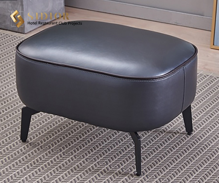 PU Small Living Room Ottoman 62cm Length Black Leather Footstool