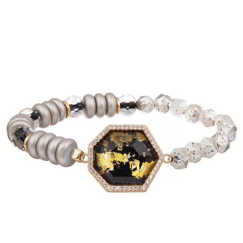 Black Turquoise Handmade Beaded Bracelet Elastic Customized For Women