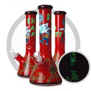 China Red 7MM Glass Smoking Pipe Rick and Morty Art Beaker Luminous Bong wholesale
