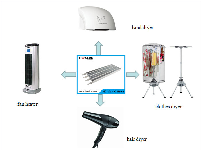 Clothes Dryer Stainless Steel Color PTC Heating Element With Terminals Customized