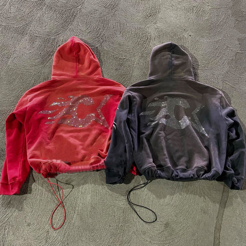 Rhinestone Vintage Hoodies And Shorts Set For Men