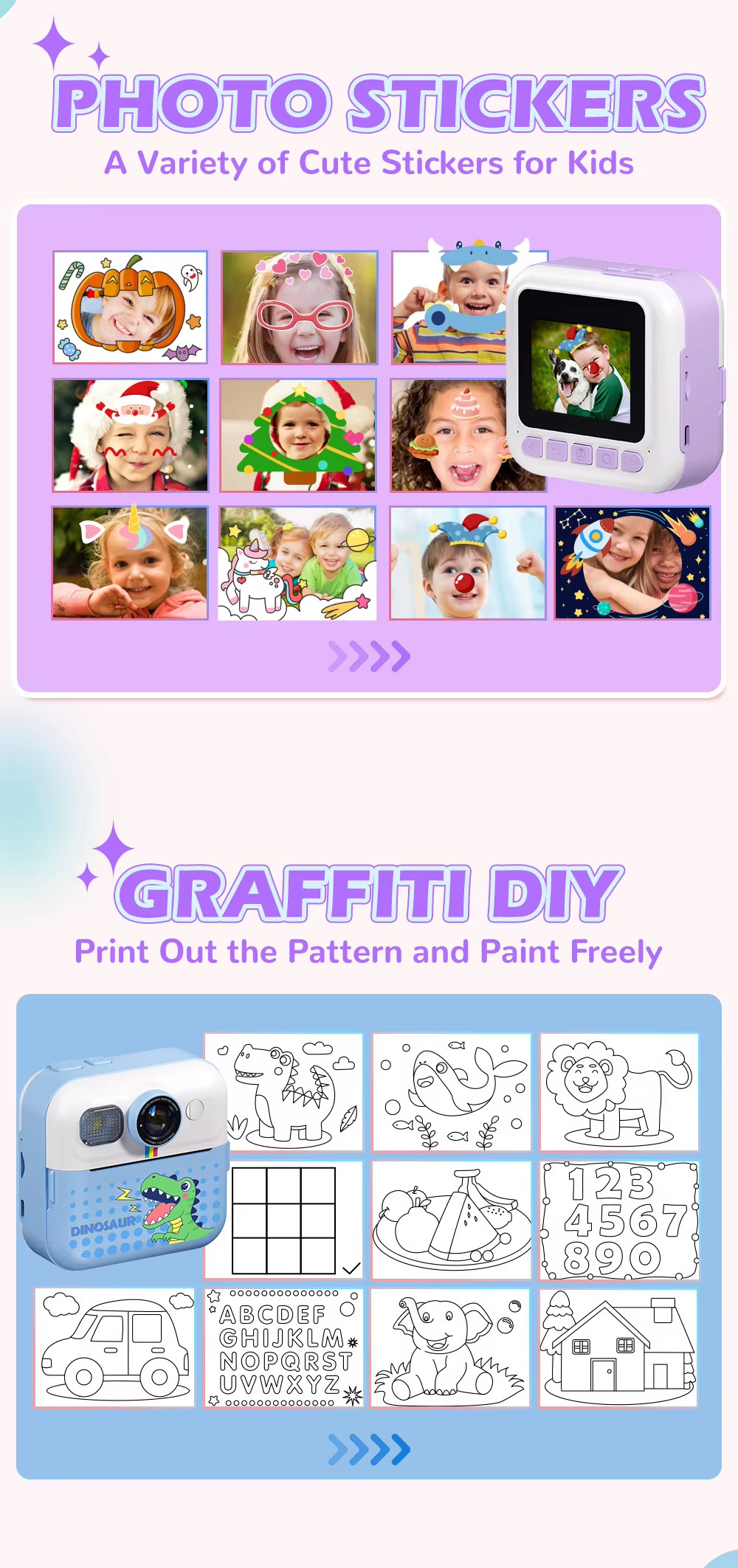 Kids' DIY HD Digital Camera 1080P 48MP Instant Thermal Print Photo Label