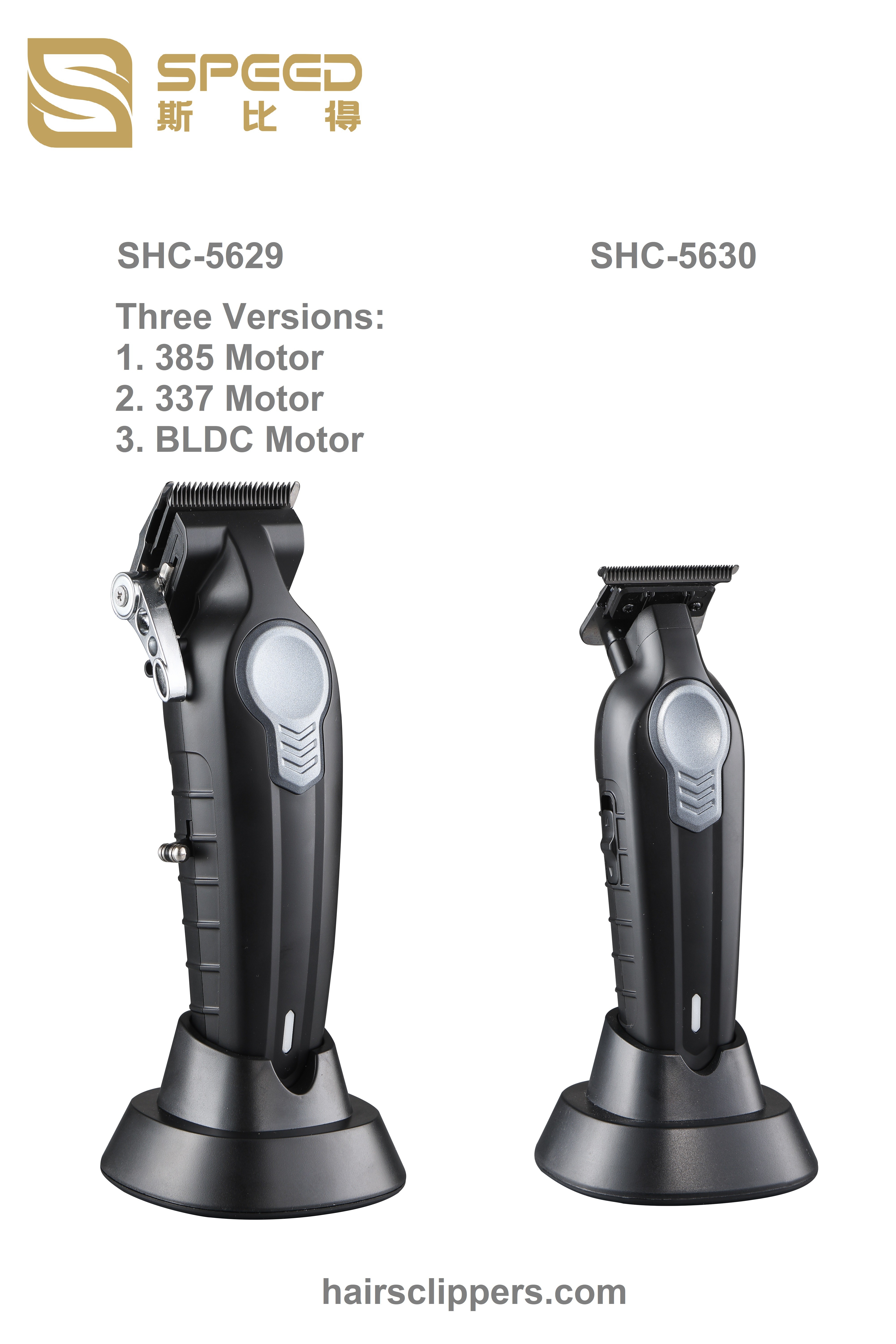 Black Professional Hair Clipper SHC-5629 1. 385 2. 337 Motor 3 BLDC Motor