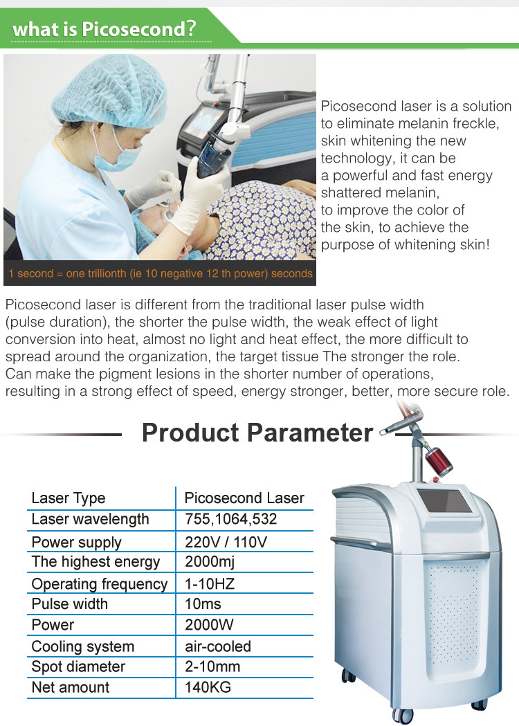 Q Switched Nd Yag Picosecond Laser Tattoo Removal Machine 2mm-10mm
