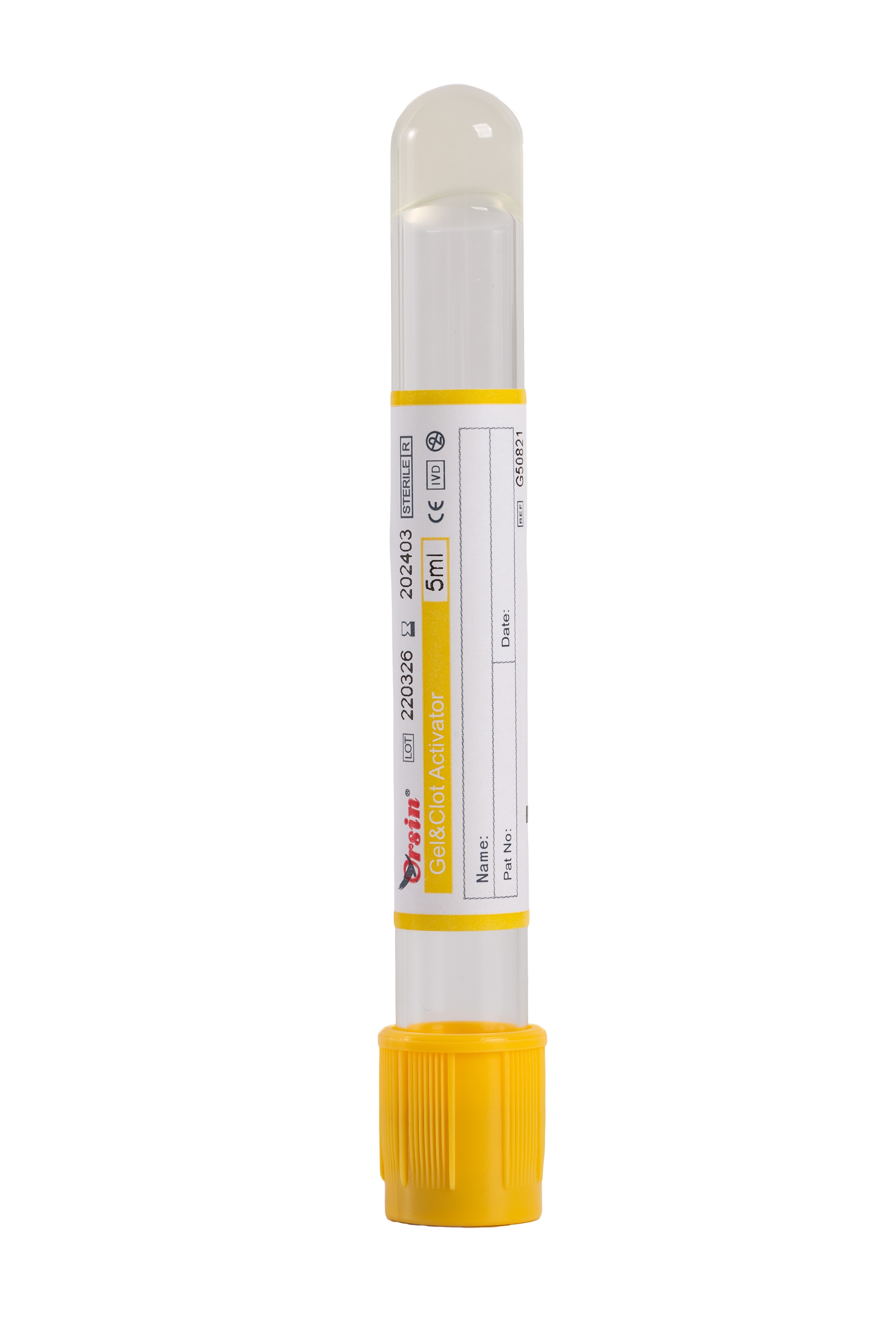 Gel and Clot Activator Yellow Glass PET Plastic 1-10ml Serum Blood Serum Separation Gel Clot Activator