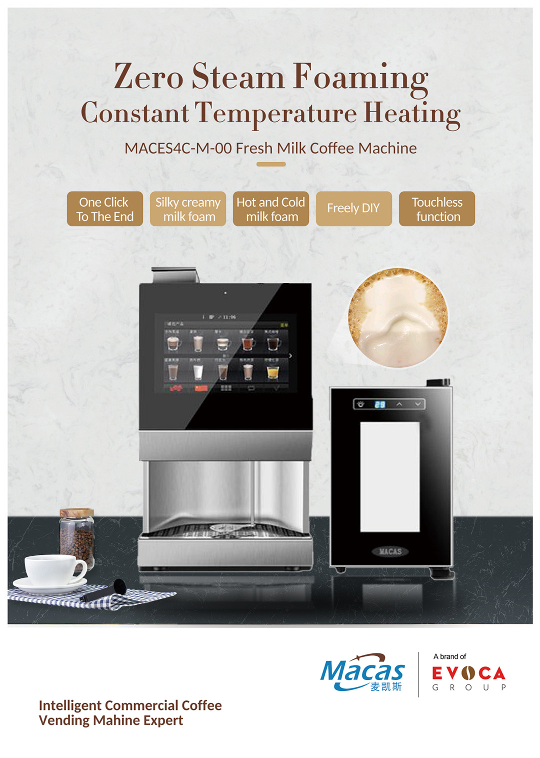Automatic Coffee Vending Machine With 15.6inch Touch Screen And Remote Control