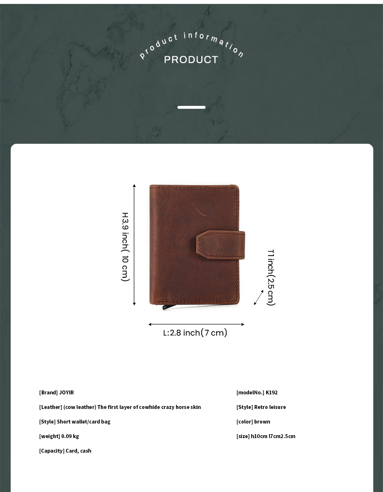 Men's Casual Short Billfold Wallet with Cowhide Leather and Polyester Lining