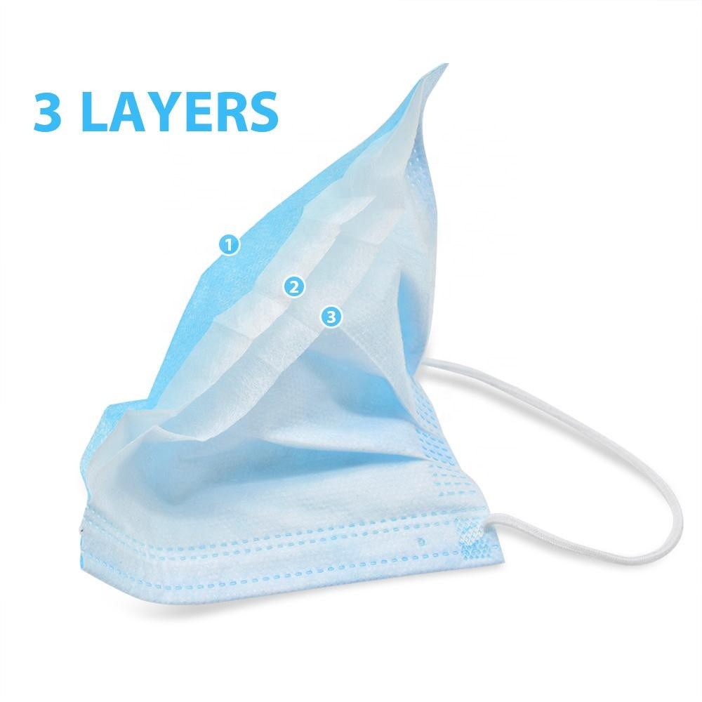 3 Layer Disposable Earloop Face Mask For Dust / Germ / Virus Prevention