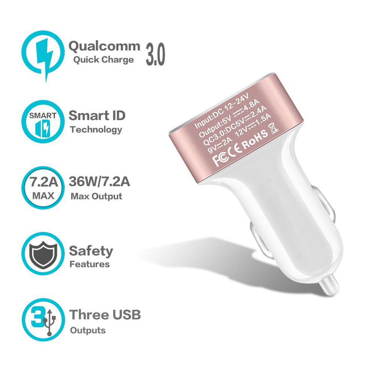 Quick Charger 3.0 42W USB 3 Ports Cell Phone Car Charger