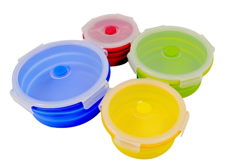 4 Size Hot Selling Wholesale Microwavable Safe Leakproof Easy Clean Silicone Foldable Round Lunch Box Set