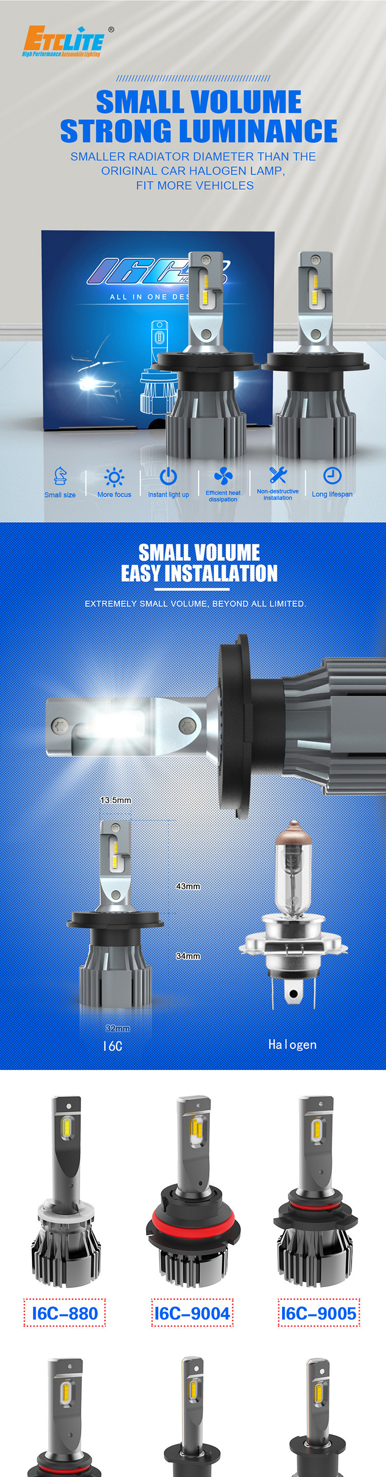 Etclite I6C 10000LM Auto Lamp 9003 Lights Bulb Led H4 Car LED Headlight Bulbs