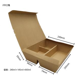 China Brown Kraft Paper Lunch Three Compartment Food Containers 1500ml wholesale