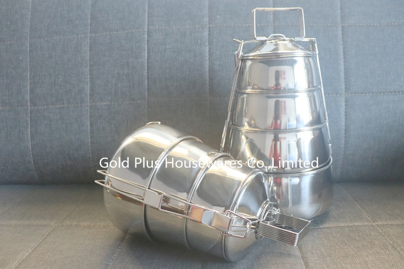 Tiffin Stainless Steel Lunch Box Hand Holding Food Storage Container Set 3 Layers