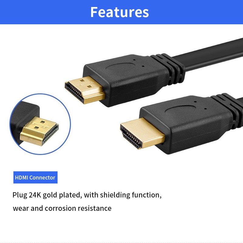 High Speed 5m Flat HDTV 2.0 Cable male to male support 4k*2k