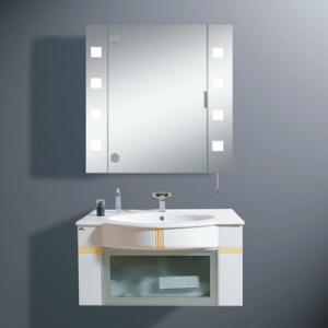 China LED Lighted Tall Stainless Steel Bathroom Cabinet With Clock wholesale