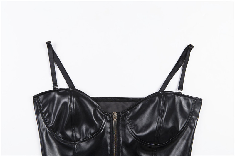 Open Back Ladies Camisole Tank Tops , Slim Short PU Leather Tank Top