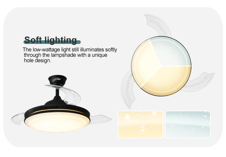 230V Decorative Lighting Retractable LED Ceiling Fan with Dimmer Support 42 Inch Size