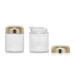 Round 100g Capsule Glass Container With Rose Golden Cap Sliver Cap Glass Jar