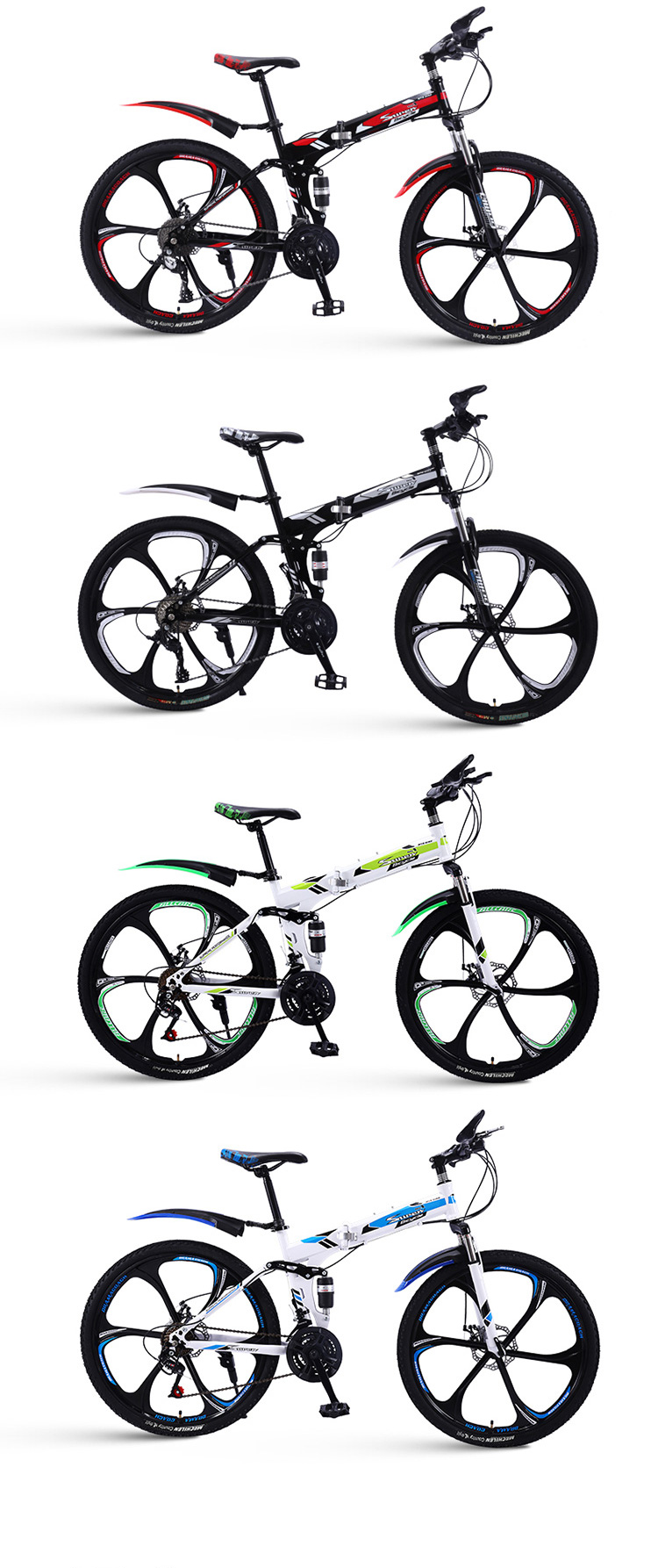 125" Tire Width Full Suspension Mountain Bike 24 26 29 Inch Carbon Steel Foldable Bicycle with Gross Weight 19-21KG