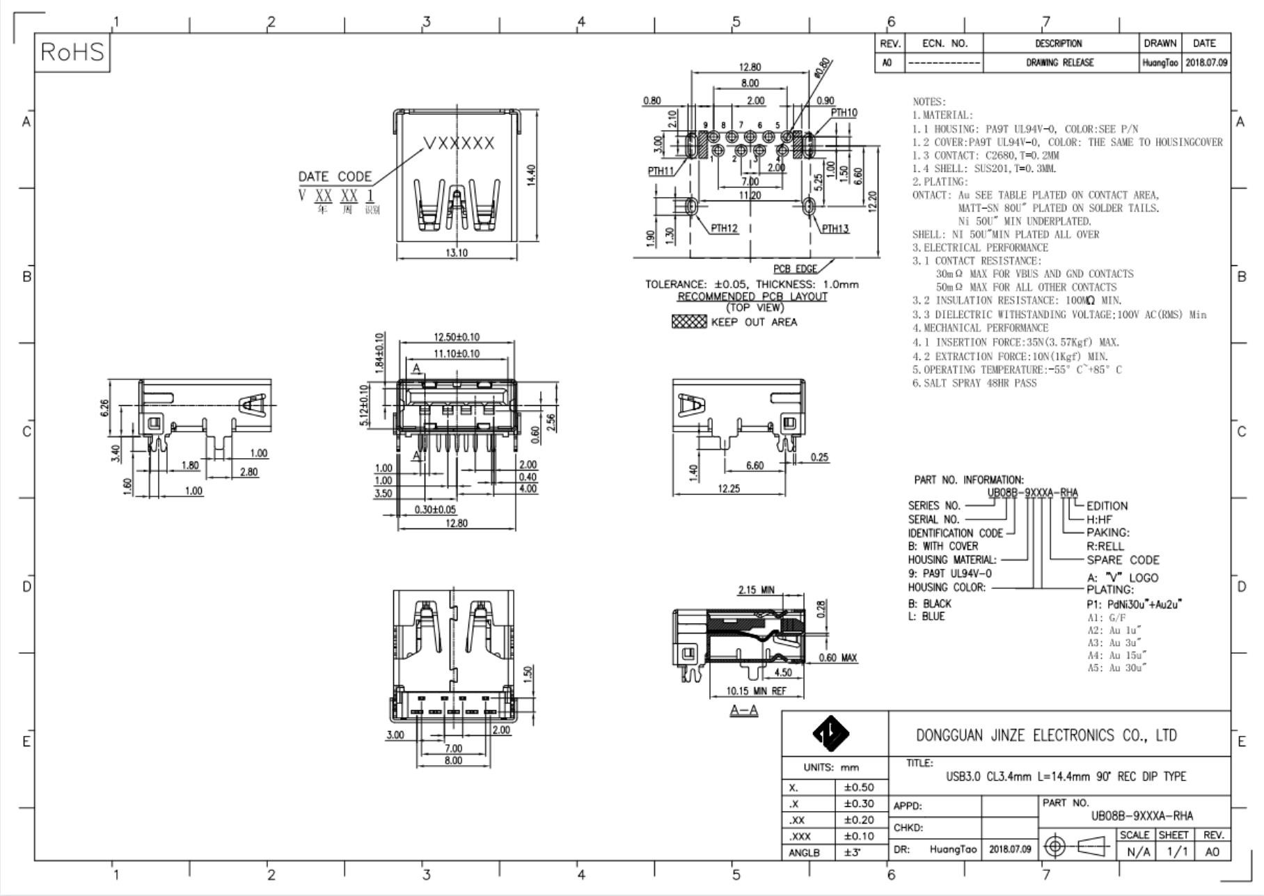 C2680 PA9T Female STD USB Socket Connector Pin Out 9Pin