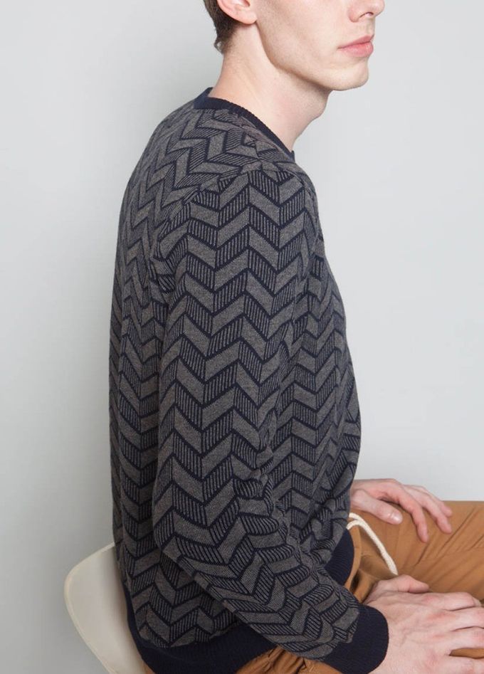 Half Wool / Cotton Double Layer Sweater , Jacquard Winter Pullover Sweaters