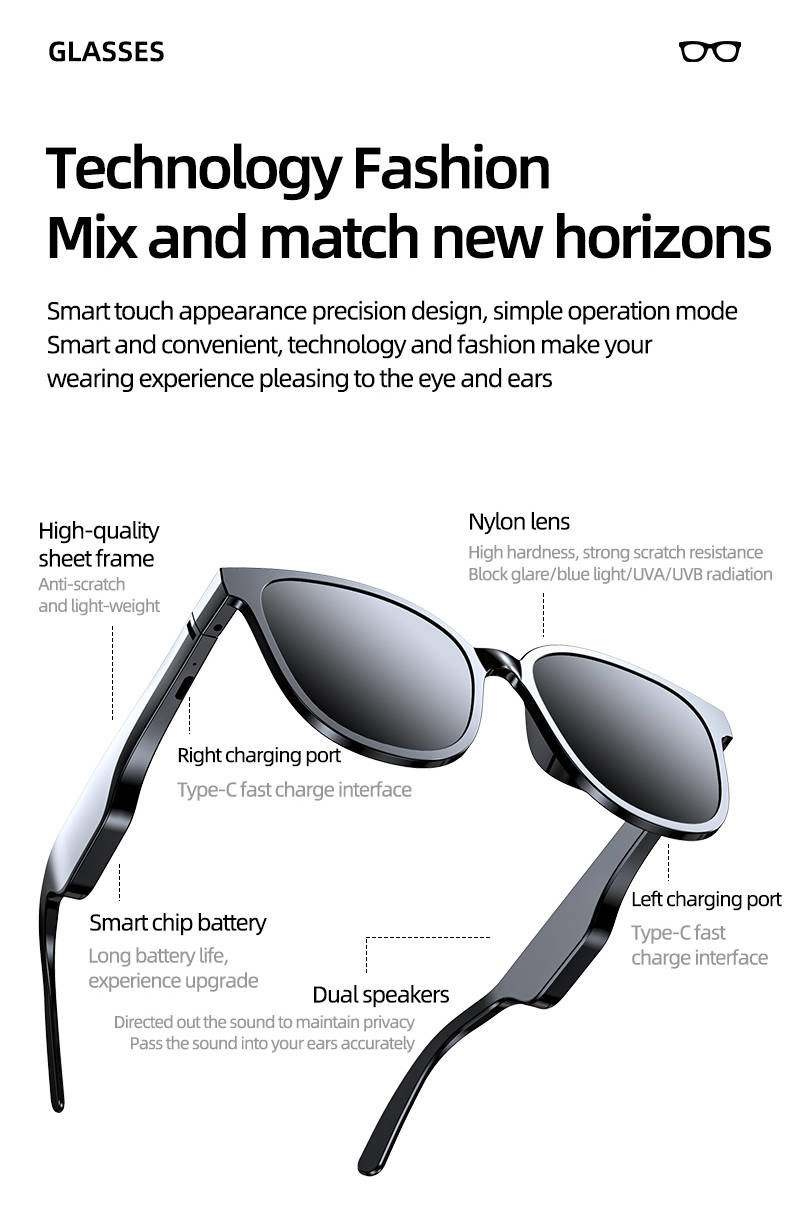 New smart audio glasses IPX5 waterproof Bluetooth music sunglasses