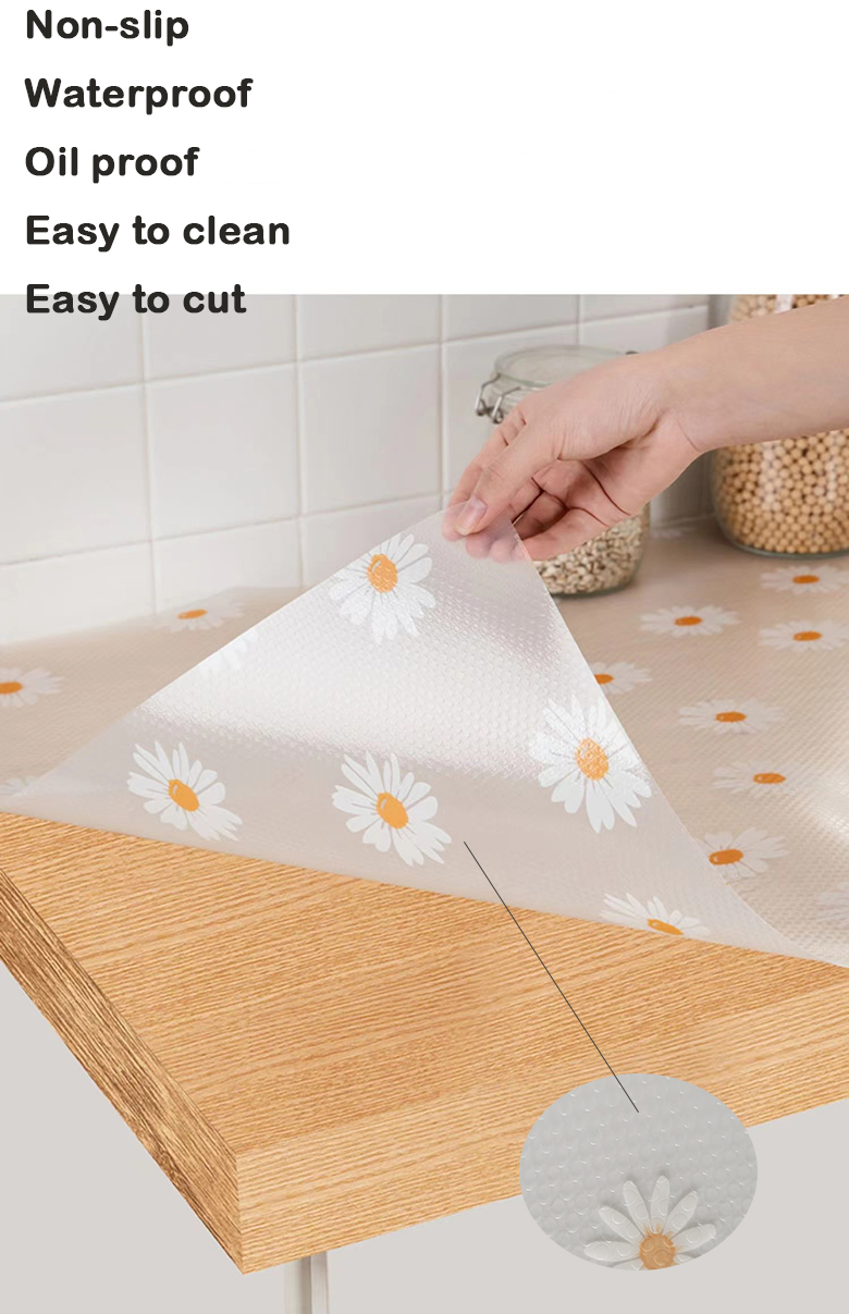 Durable Kitchen Cabinet Liner Fridge Liners and Mats with Small Chrysanthemum Pattern