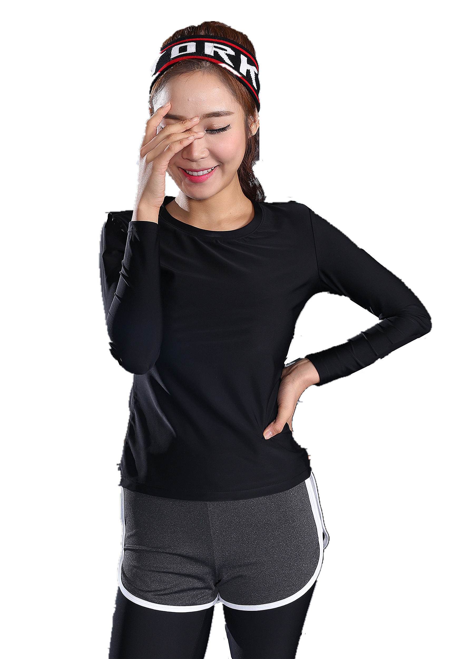 CPG Global Women Pure Color Polyester Slim Long Sleeves Round Collar Gym Running Sports T-Shirts S-L S43