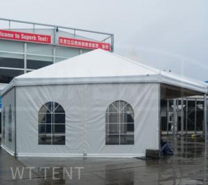 China Opening Hexagon Tent Customized Size Glass Wall Double Wings Glass Door wholesale