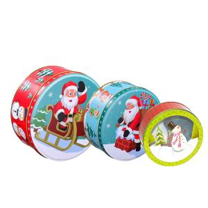 China Round Tin Cans Holiday Tin Box Sets Christmas Gift Metal Tins with Lids Printed Tin Cookie Jar wholesale
