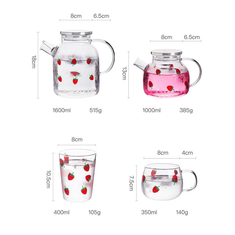 Capacity 1000ml 1600ml Borosilicate Heat Resistant Glass Teapot